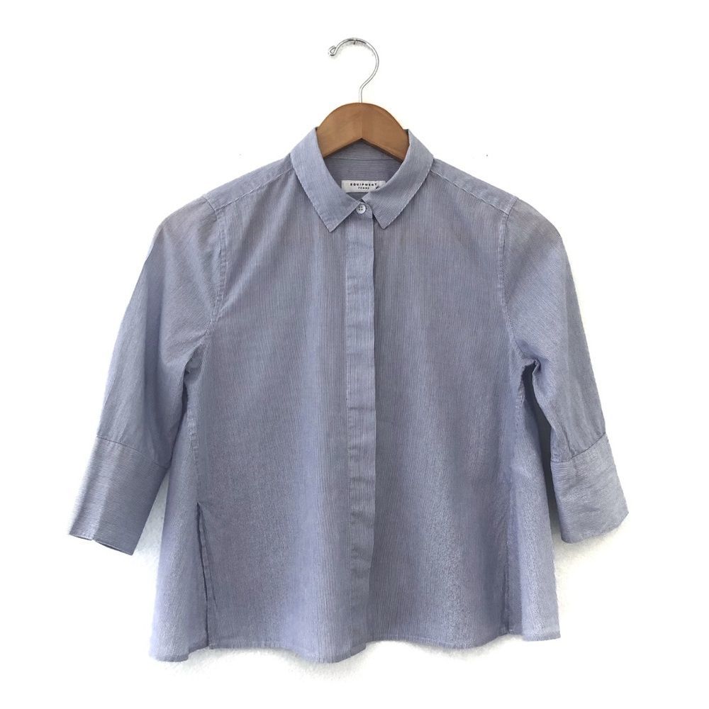 Equipment Esme Striped Blouse in White & Biro Blue